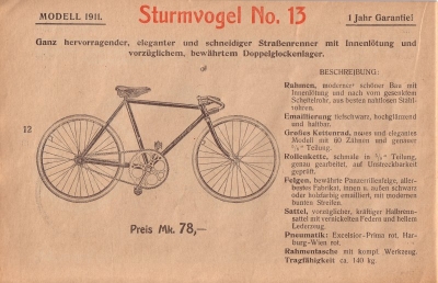 Sturmvogel Fahrrad Programm 1911