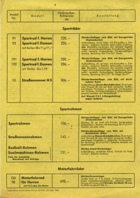 Göricke Preisliste 8.1949