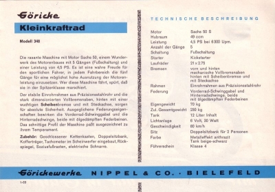 Göricke Kleinkraftrad Modell 348 Prospekt 1964