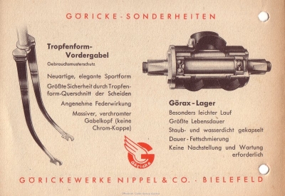 Göricke Fahrrad Programm 1950er Jahre