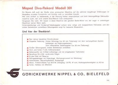 Göricke Moped Diva Rekord 301 Prospekt 11.1960