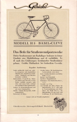 Göricke Fahrrad Programm 1924