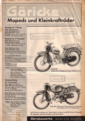 Göricke Mopeds u. Kleinkrafträder Prospekt 1960er Jahre