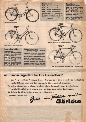 Göricke Mopeds u. Kleinkrafträder Prospekt 1960er Jahre