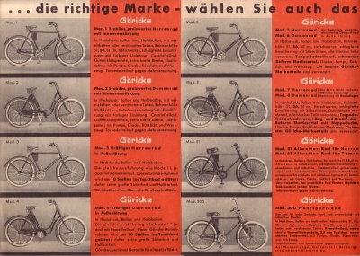 Göricke Fahrrad Programm 1930er Jahre