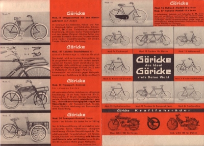 Göricke Fahrrad Programm 1930er Jahre