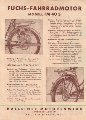 Fuchs bicycle-motor FM 40 S brochure 1950s