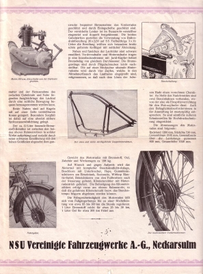 NSU 500 ccm Einzylinder Touren Modell Prospekt 1928
