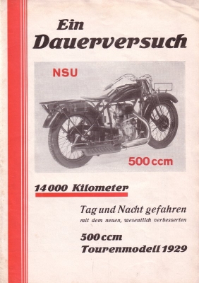 NSU 500 ccm Einzylinder Touren Modell Prospekt 1929
