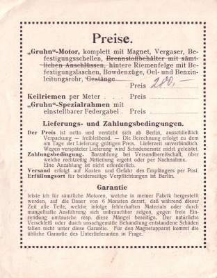 Gruhn Motoren Prospekt 1922