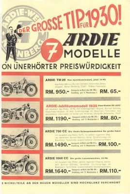 Ardie Programm 1930