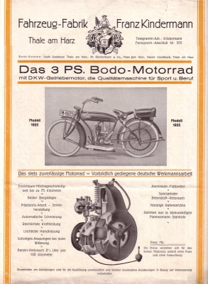 Bodo motorcycle 3 HP brochure 1925