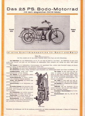 Bodo motorcycle 3 HP brochure 1925