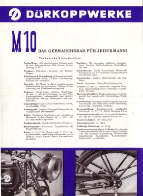 Dürkopp Motorfahrrad M 10 brochure ca. 1949