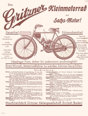 Gritzner Kleinmotorrad Prospekt 1932