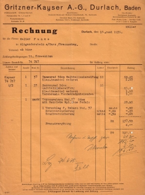 Gritzner Rechnung 1935