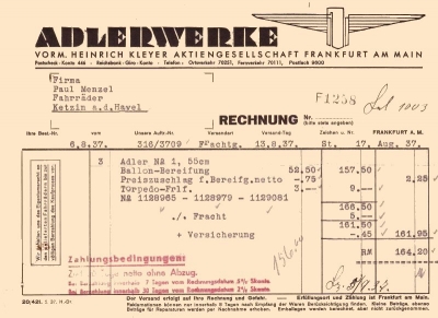 Adler Schreiben 1920/30er Jahre