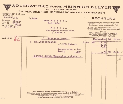 Adler Schreiben 1920/30er Jahre