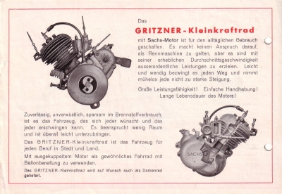 Gritzner Kleinkraftrad Prospekt 1938