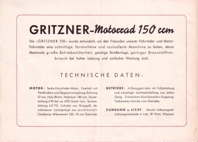 Gritzner 150ccm brochure 1952