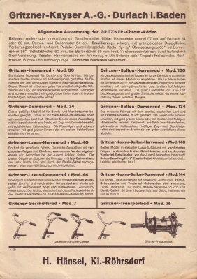 Gritzner bicycle brochure 1933