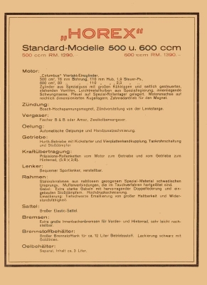 Horex 500 and 600 ccm brochure 1928