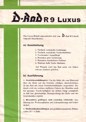 D-Rad R 9 Luxus brochure ca.1929