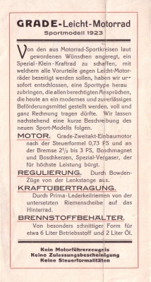 Grade Leichtmotorrad Sporttype Prospekt 1923
