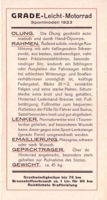 Grade Leichtmotorrad Sporttype Prospekt 1923