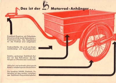 Hahn Kraftrad-Anhänger Prospekt 1950er Jahre