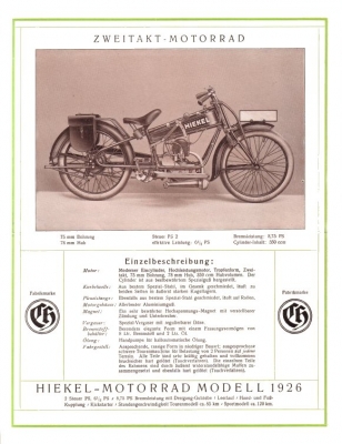 Hiekel 2 PS Modell Prospekt 1926