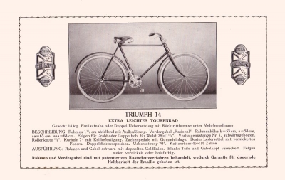 Triumph 25 Jahre Fahrräder Programm 1921