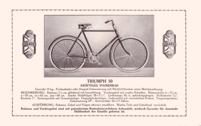 Triumph 25 Jahre Fahrräder Programm 1921