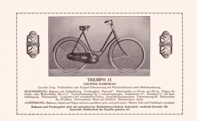 Triumph 25 Jahre Fahrräder Programm 1921