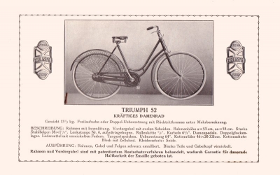 Triumph 25 Jahre Fahrräder Programm 1921