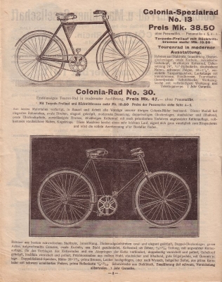 Colonia Fahrrad Programm 1911