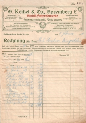 G. Keitzel & Co. Stabil Fahrradwerke Brief 1914