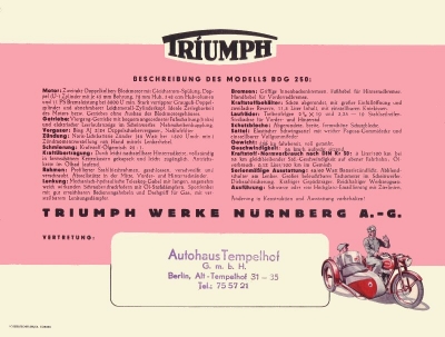 Triumph BDG 250 brochure 1950