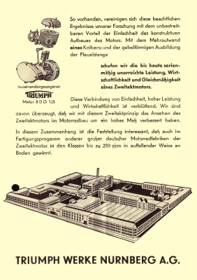 Triumph Vergleich Doppelkolben-Zweitakt OHV-Viertakt Prospekt 1952