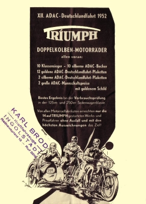 Triumph Vergleich Doppelkolben-Zweitakt OHV-Viertakt Prospekt 1952