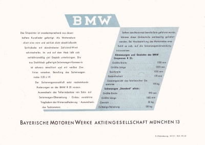 BMW R 25 mit Seitenwagen Standard, Prospekt 1951