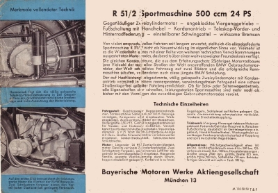 BMW 500 ccm R 51 / 2 Prospekt 1950