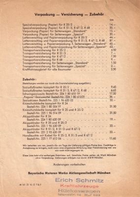 BMW Preisliste Nr.4 1952