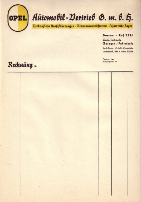 Opel Brief eines Dessauer Händlers 1930er Jahre