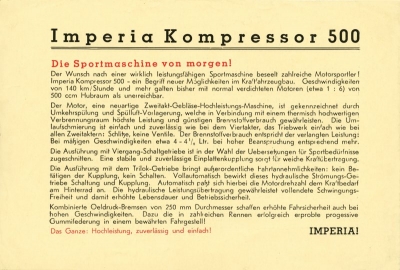 Imperia Kompressor 500 Prospekt 1935