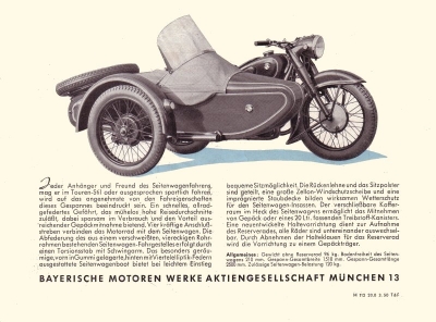 BMW with sidecar, brochure 1950