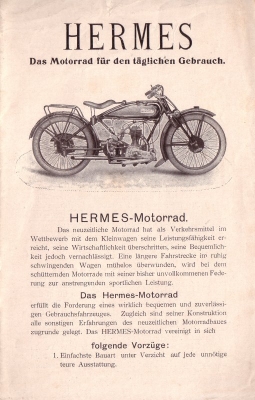 Hermes 350 ccm motorcycle brochure 1924/25