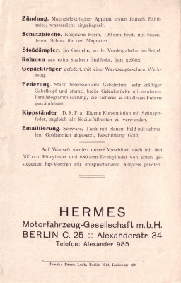 Hermes 350 ccm Motorrad Prospekt 1924/25