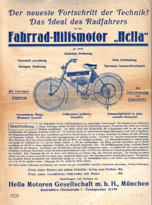 Hella bicycle-motor brochure ca.1922