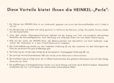 Heinkel Moped Perle brochure ca. 1955